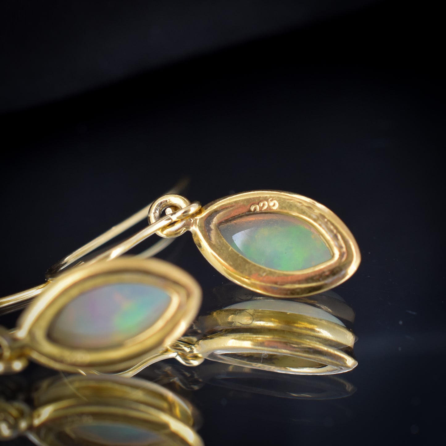 Opal Lozenge Yellow Gold Dangle Drop Earrings