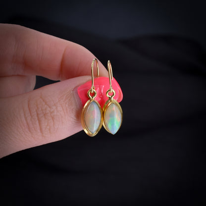 Opal Lozenge Yellow Gold Dangle Drop Earrings