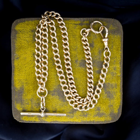 Antique Heavy 18ct Yellow Gold Curb Link Albert Watch Chain Necklace 17.25"