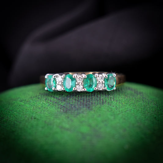 Emerald and Diamond Gold Half Eternity Stacking Band Ring