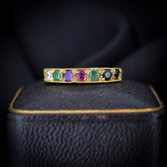 DEAREST Acrostic Multi Gemstone Gold on Silver Ring Band | Antique Victorian Style