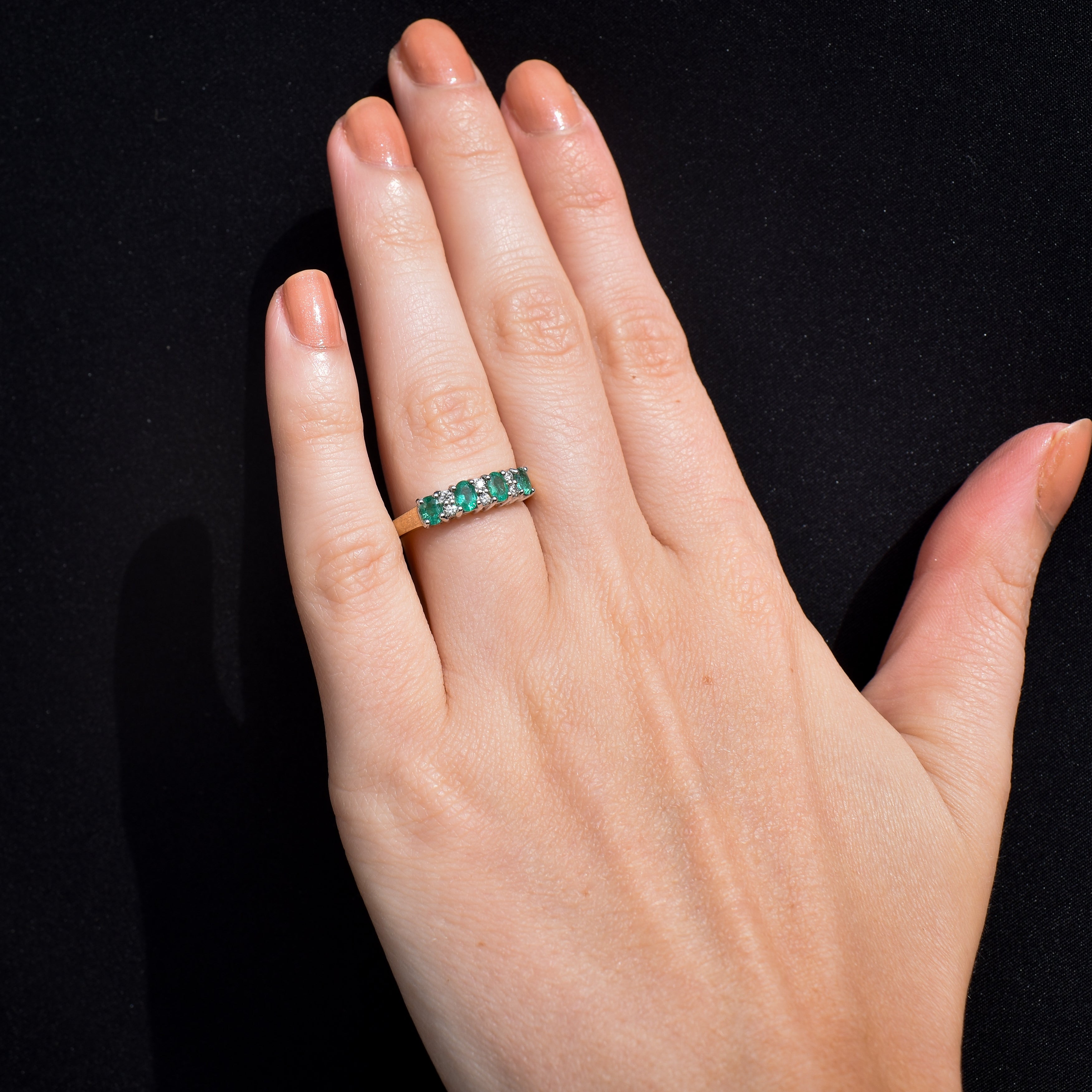 Emerald and Diamond Gold Half Eternity Stacking Band Ring