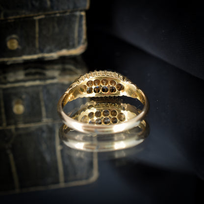 Anillo de oro amarillo de 18 quilates de 18 quilates con doble hilera de 10 piedras y diamantes de talla antigua antigua | eduardiano