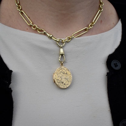 vintage 9ct 9K Or Jaune Gravé Ovale Photo Médaillon Pendentif | Daté de 1984