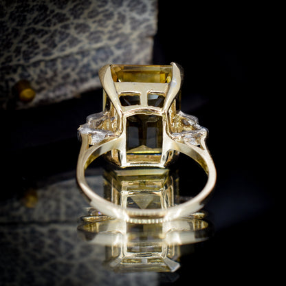 Emerald Cut Citrine and Diamond 9ct Yellow Gold Statement Cocktail Ring | Art Deco Style