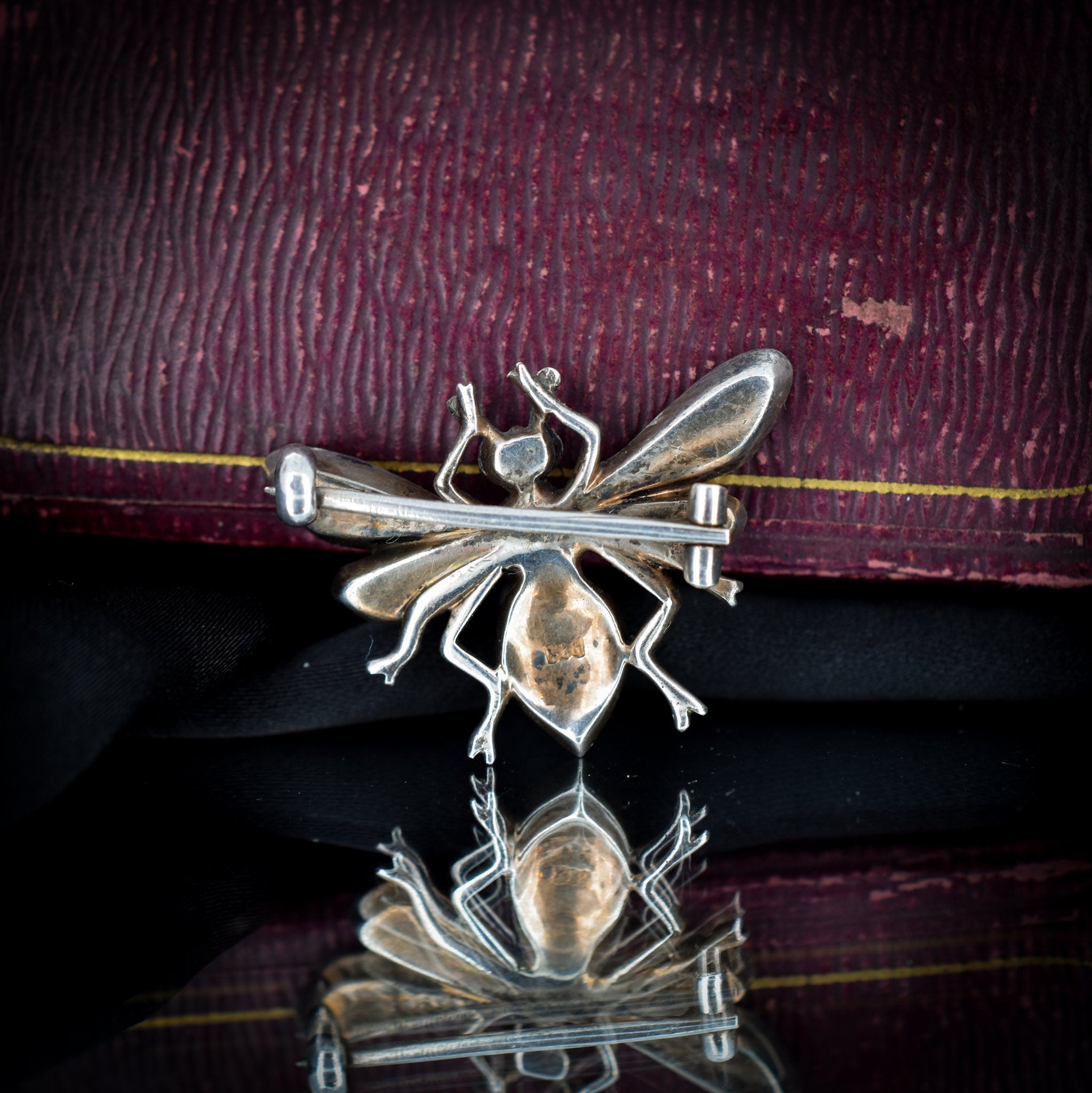 Antique Paste Sterling Silver Butterfly Insect Bug Brooch Pin Victor Lancastrian Jewellers