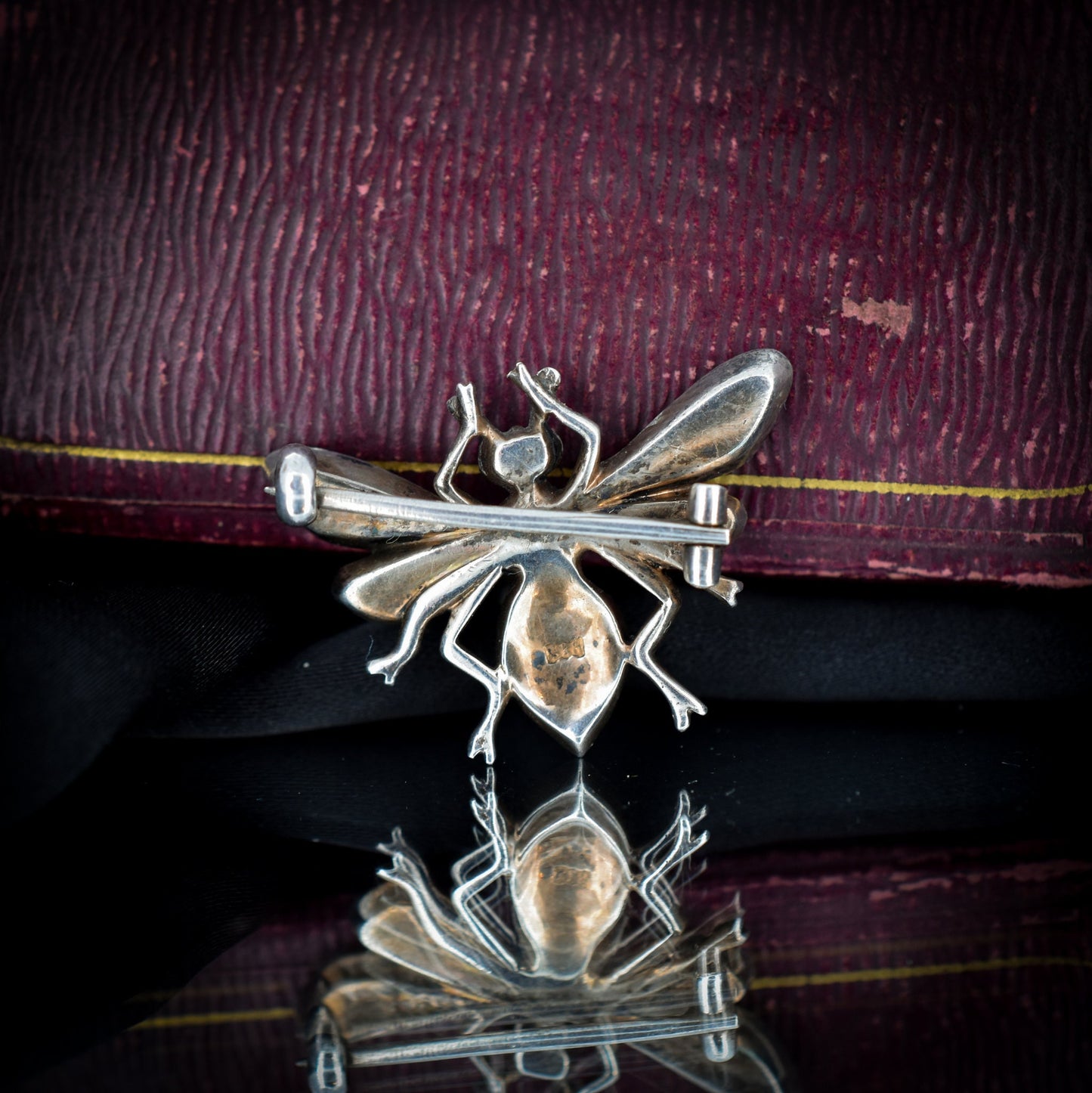 Antique Paste Sterling Silver Butterfly Insect Bug Brooch Pin | Victorian C.1890