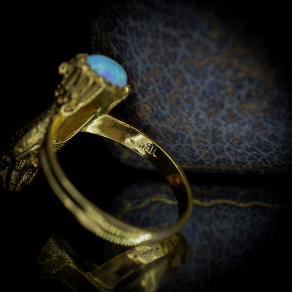 Opal Gloved Hand Figa 18ct 18K Yellow Gold on Silver Ring | Antique Georgian Style