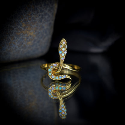 Opal Snake Serpent 18ct 18K Gold on Silver Ring | Antique Victorian Style