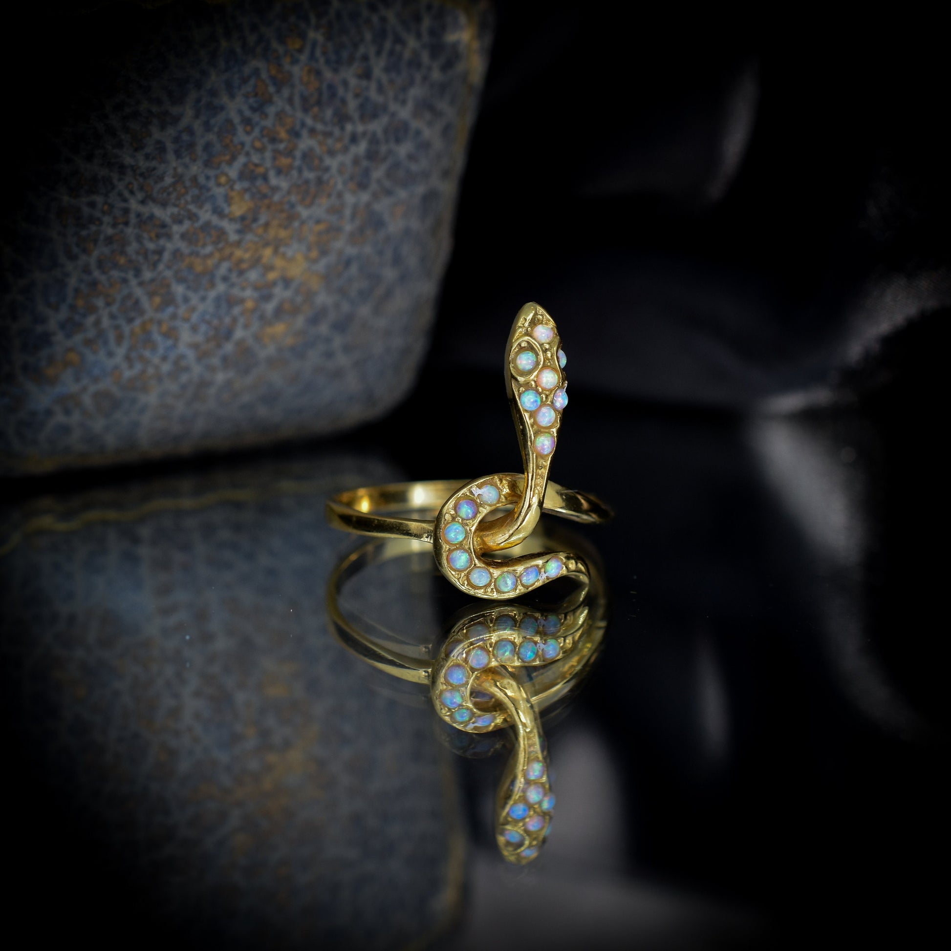 Opal Snake Serpent 18ct 18K Gold on Silver Ring | Antique Victorian Style