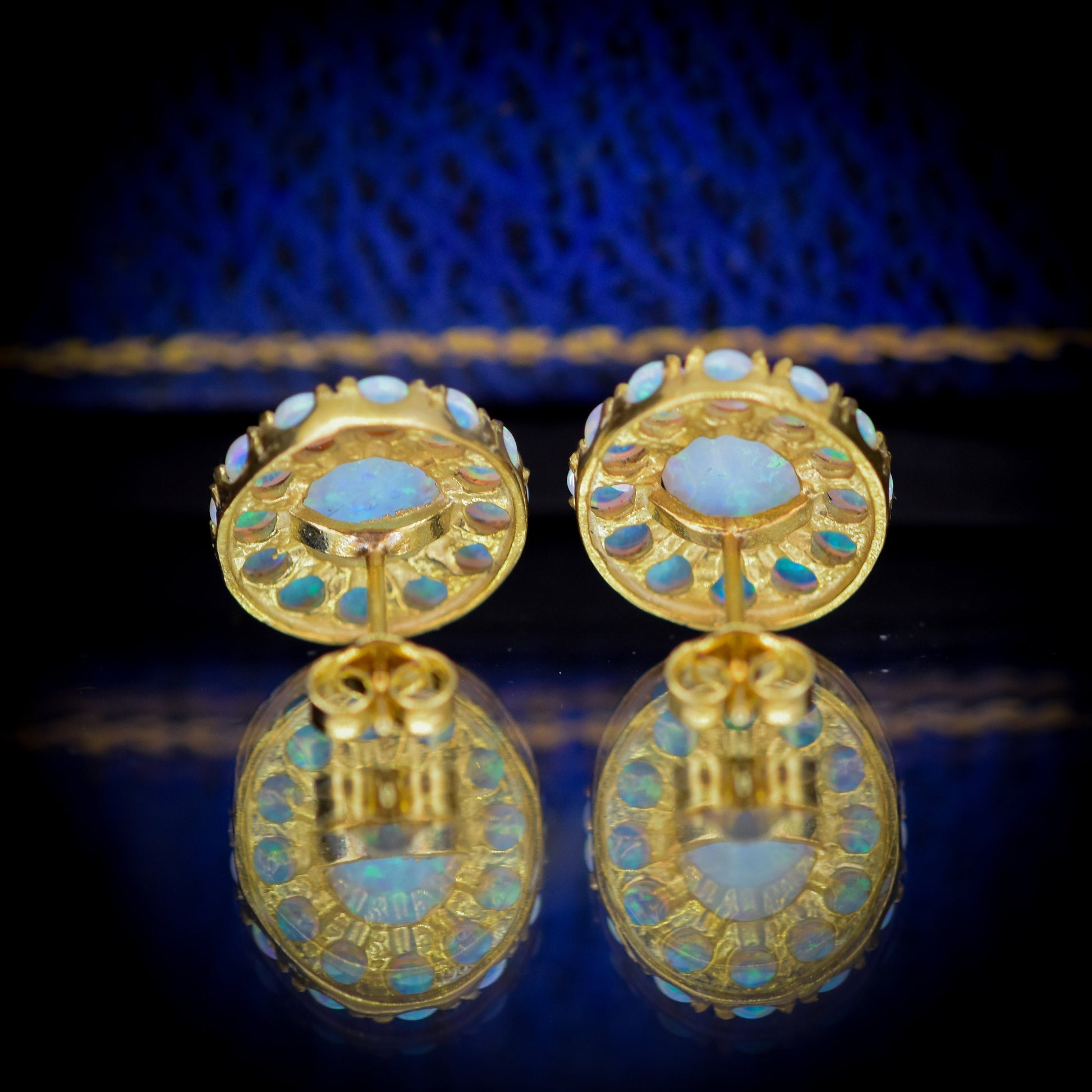 Opal 18ct Yellow Gold Gilded Silver Oval Cluster Stud Earrings | Opal Studs