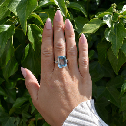 Blue Topaz and Diamond Gold Statement Cocktail Ring | Art Deco Style