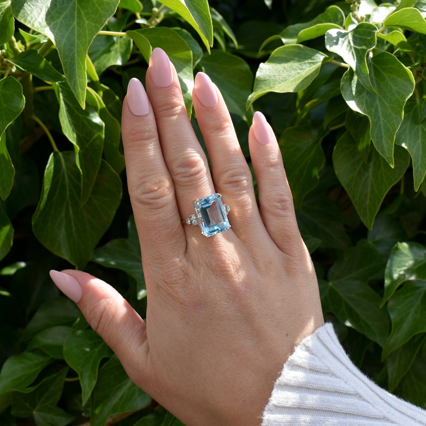 Blue Topaz and Diamond Gold Statement Cocktail Ring | Art Deco Style