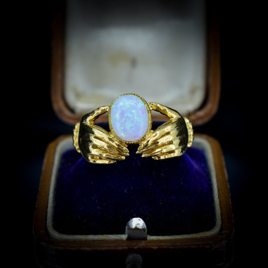 Opal Claddagh Hand 18ct Yellow Gold Gilded Silver Ring