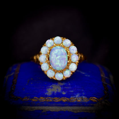 Opal Oval Cluster 18ct Gold Gilded Silver Ring | Antique Style