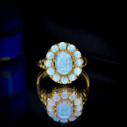 Opal Oval Cluster 18ct Gold Gilded Silver Ring | Antique Style