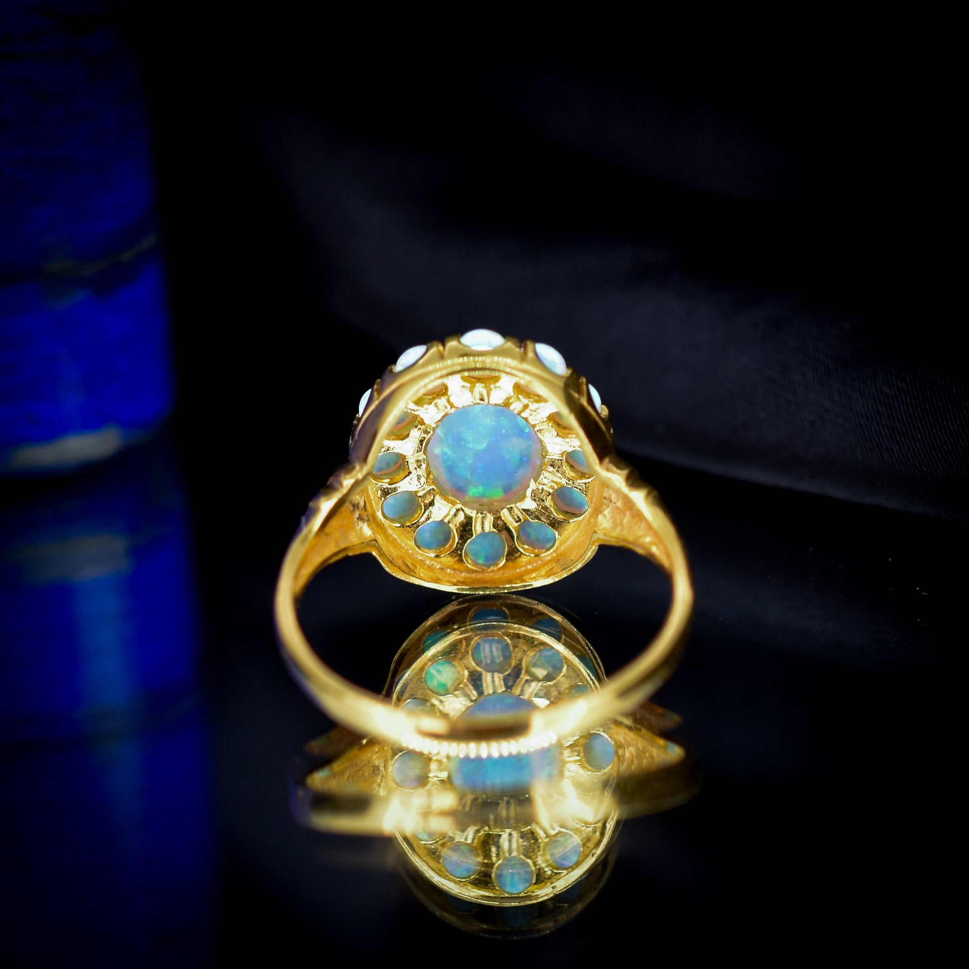 Opal Oval Cluster 18ct Gold Gilded Silver Ring | Antique Style