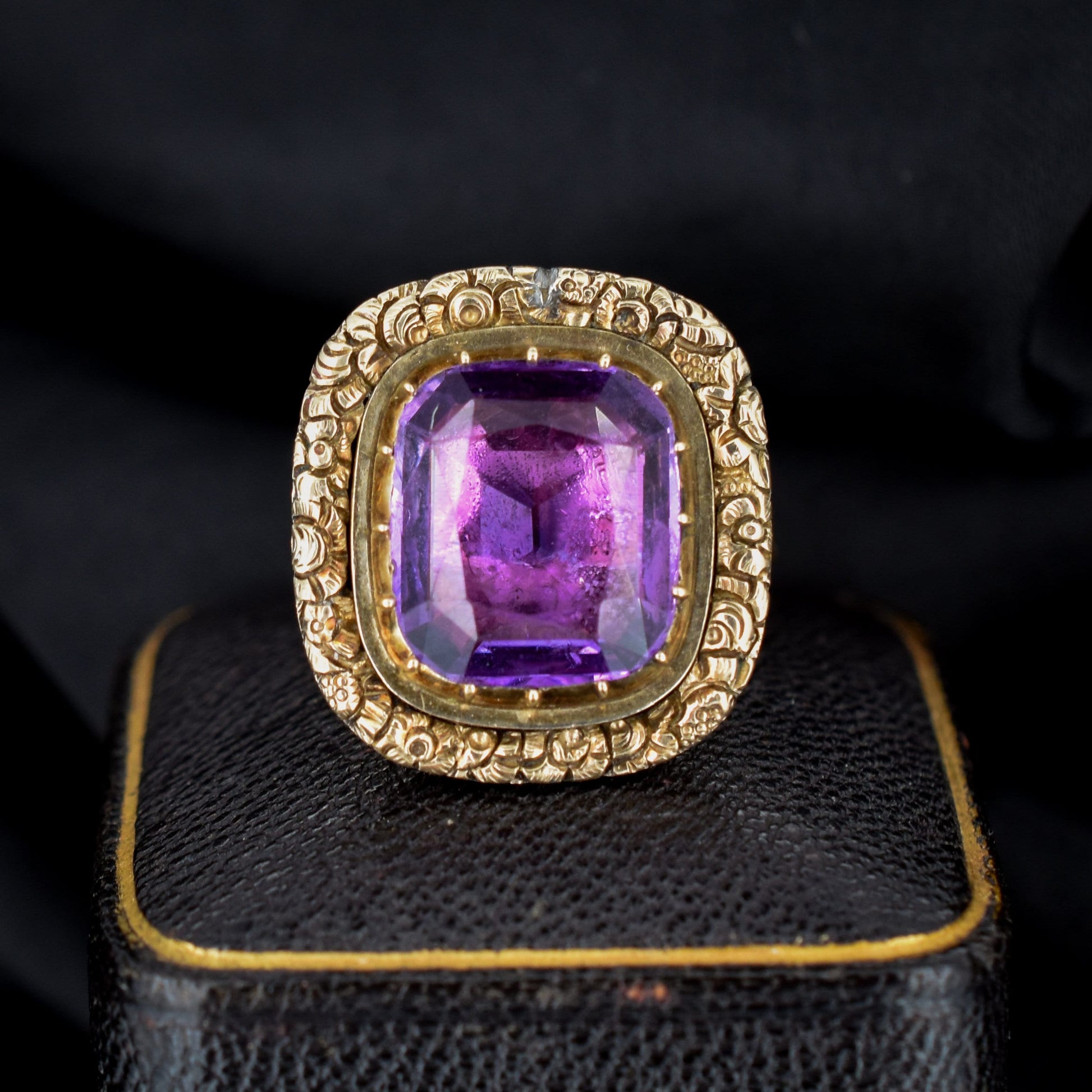 Antique Georgian Amethyst 9ct Gold Foiled Conversion Ring