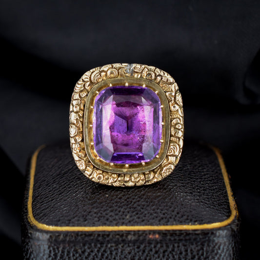 Antique Georgian Amethyst 9ct Gold Foiled Conversion Ring