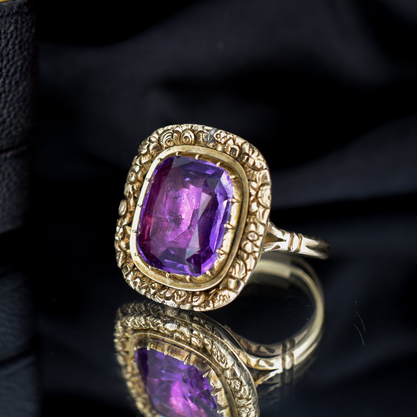 Antique Georgian Amethyst 9ct Gold Foiled Conversion Ring