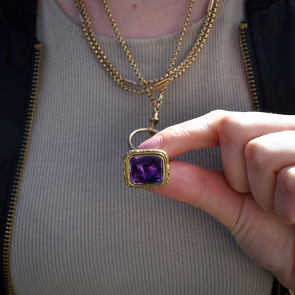 Antique Amethyst Large Gold Cased Ornate Fob Seal Pendant with Large Split Ring