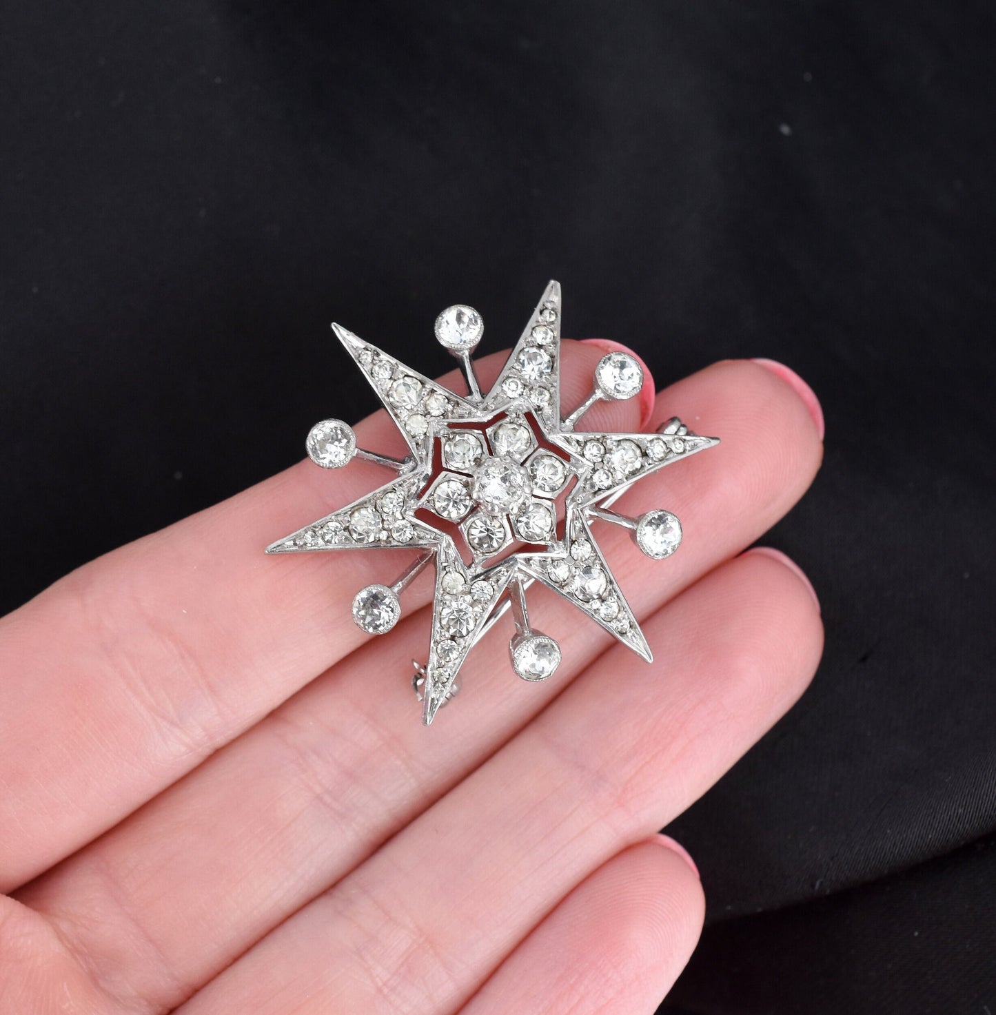 Vintage Paste Sterling Silver Star Celestial Brooch Pin | Antique Style