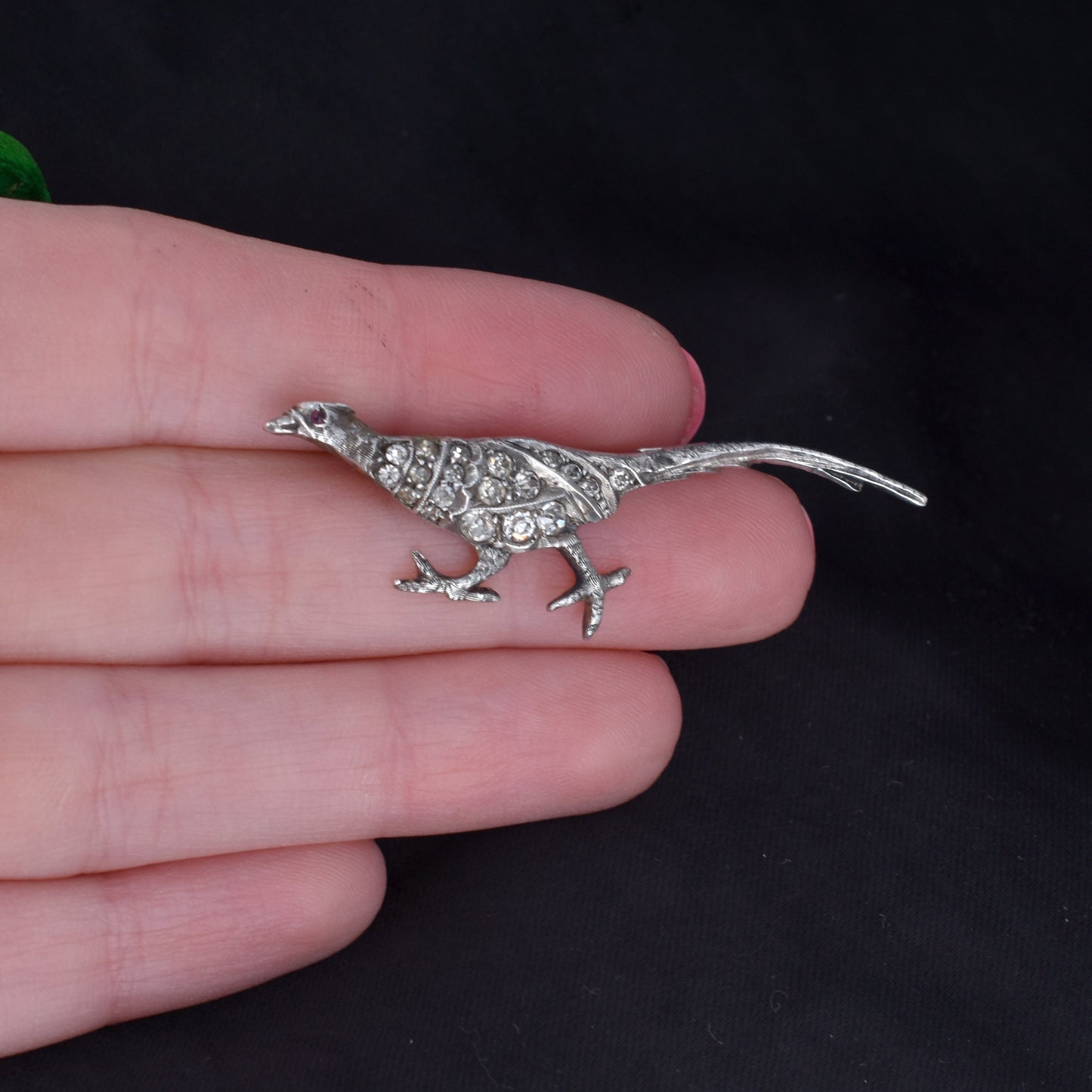 Boxed Antique Pheasant Bird Paste Sterling Silver Brooch Pin | Victorian