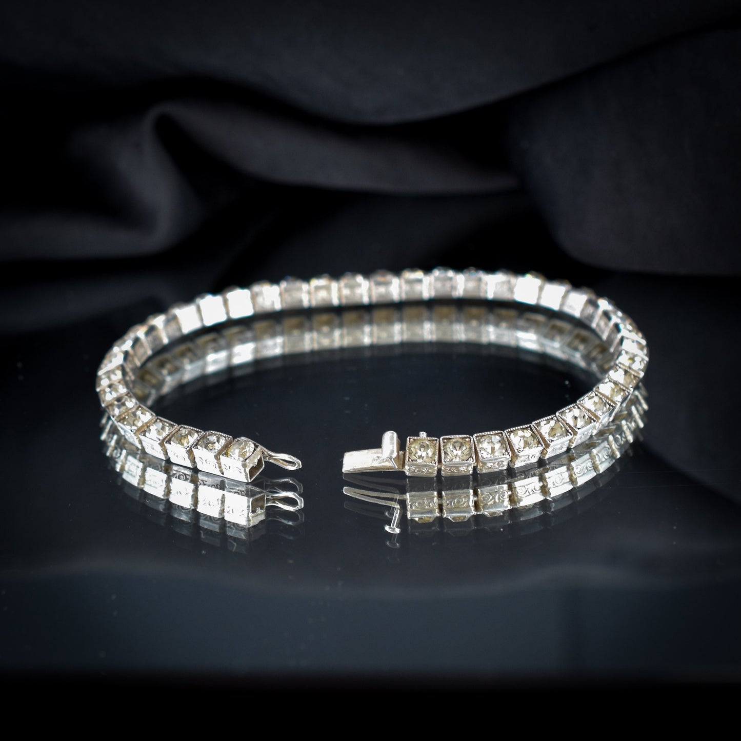 Art Deco Diamond Paste Silver Tennis Line Bracelet | Antique Vintage