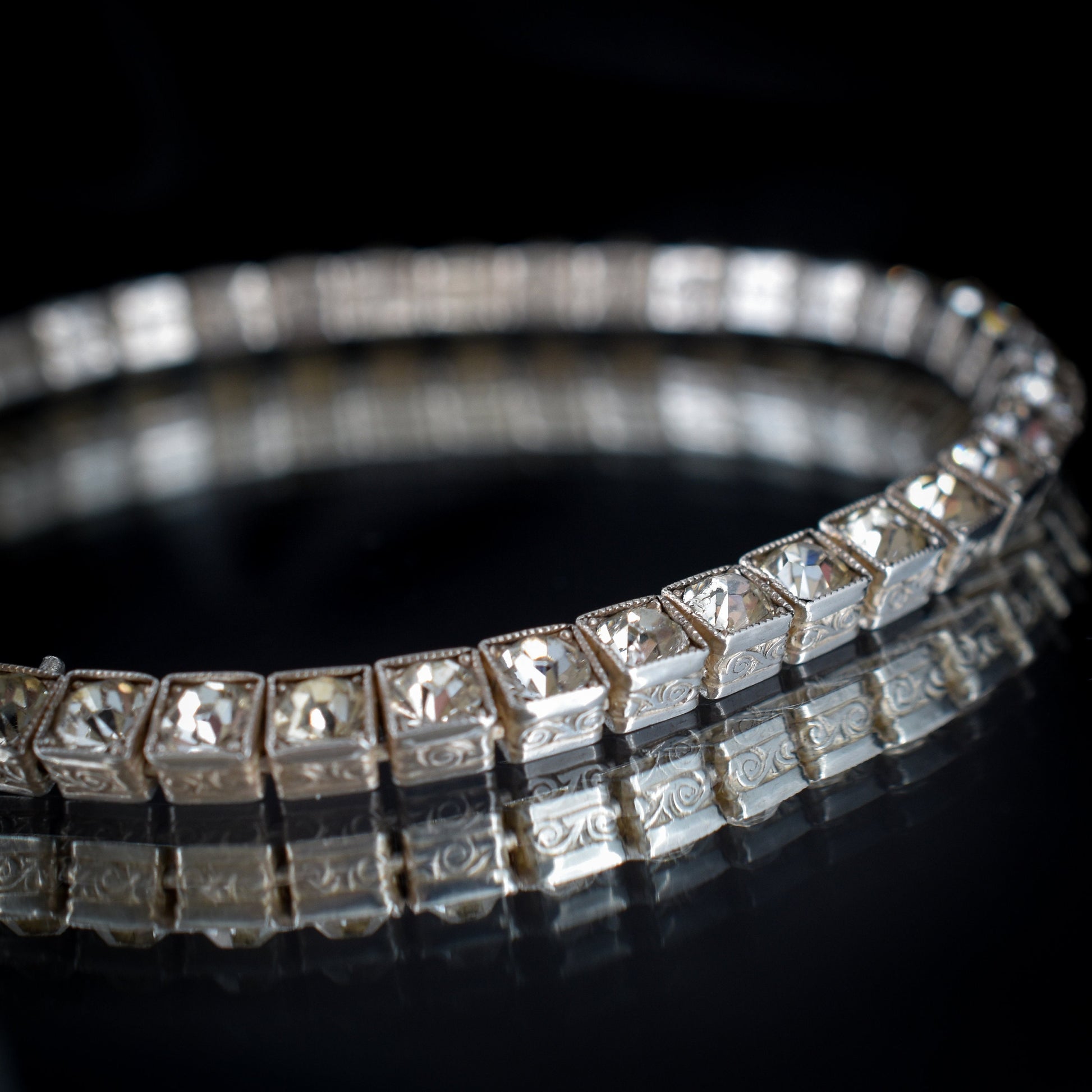 Art Deco Diamond Paste Silver Tennis Line Bracelet | Antique Vintage