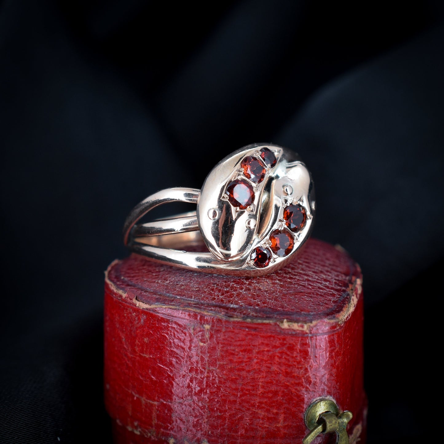 Antique Garnet Double Snake Gold Ring | Dated Chester 1915