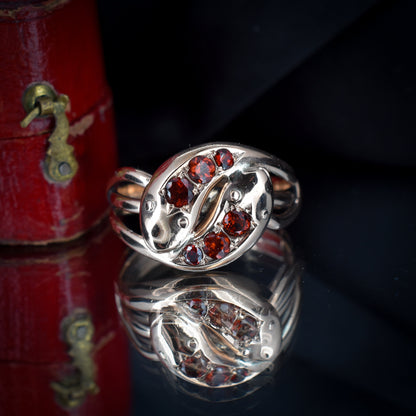 Antique Garnet Double Snake Gold Ring | Dated Chester 1915