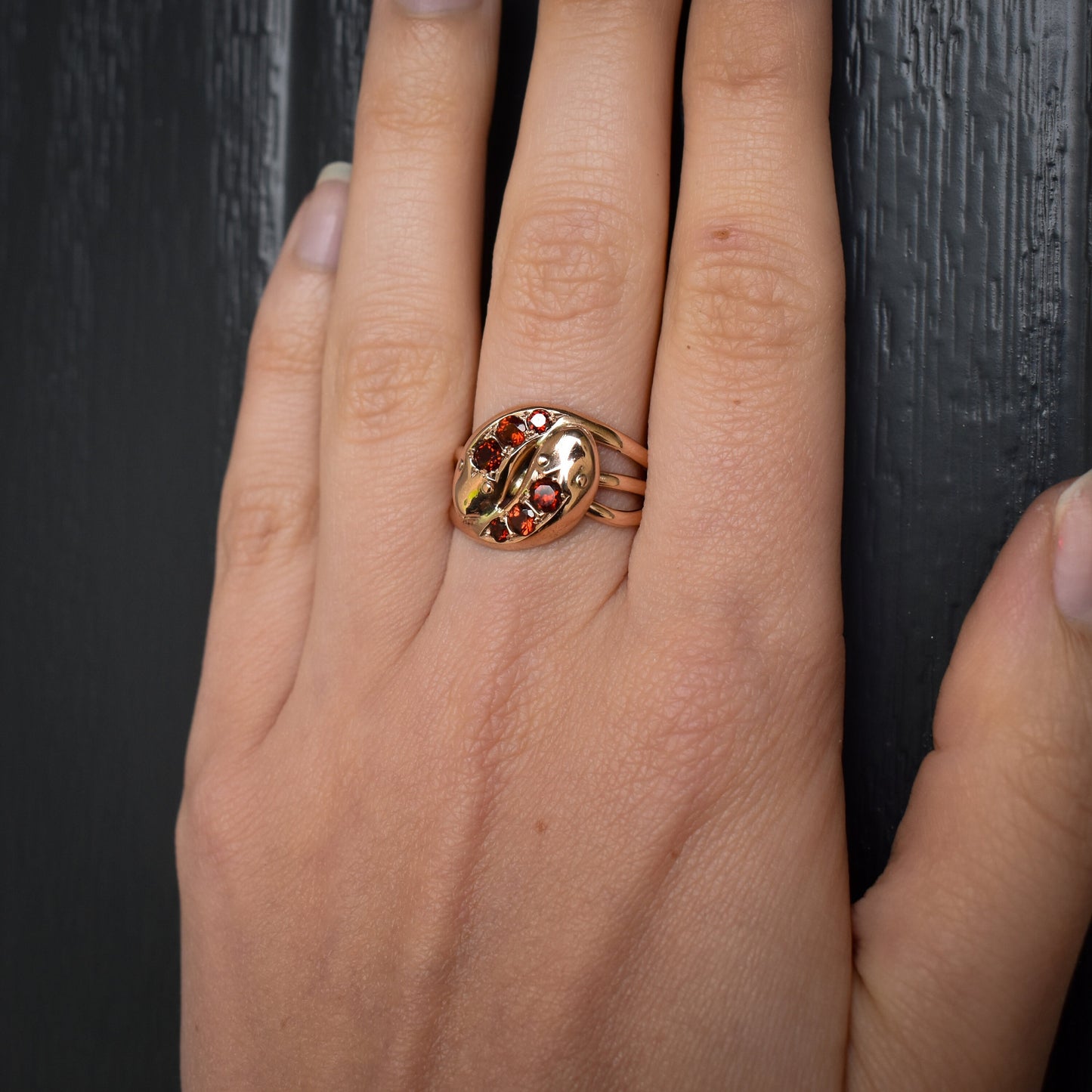 Antique Garnet Double Snake Gold Ring | Dated Chester 1915