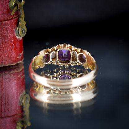 Antique Victorian Almandine Garnet and Opal 15ct Yellow Gold Scroll Ring | Hallmarked Birmingham 1865