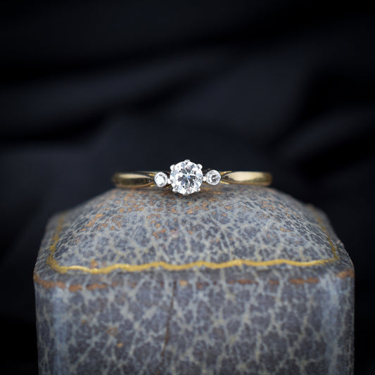 Antique Diamond Three Stone 18ct Gold and Platinum Engagement Ring