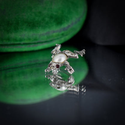 Vintage Paste and Pearl Silver Frog Brooch | Art Deco