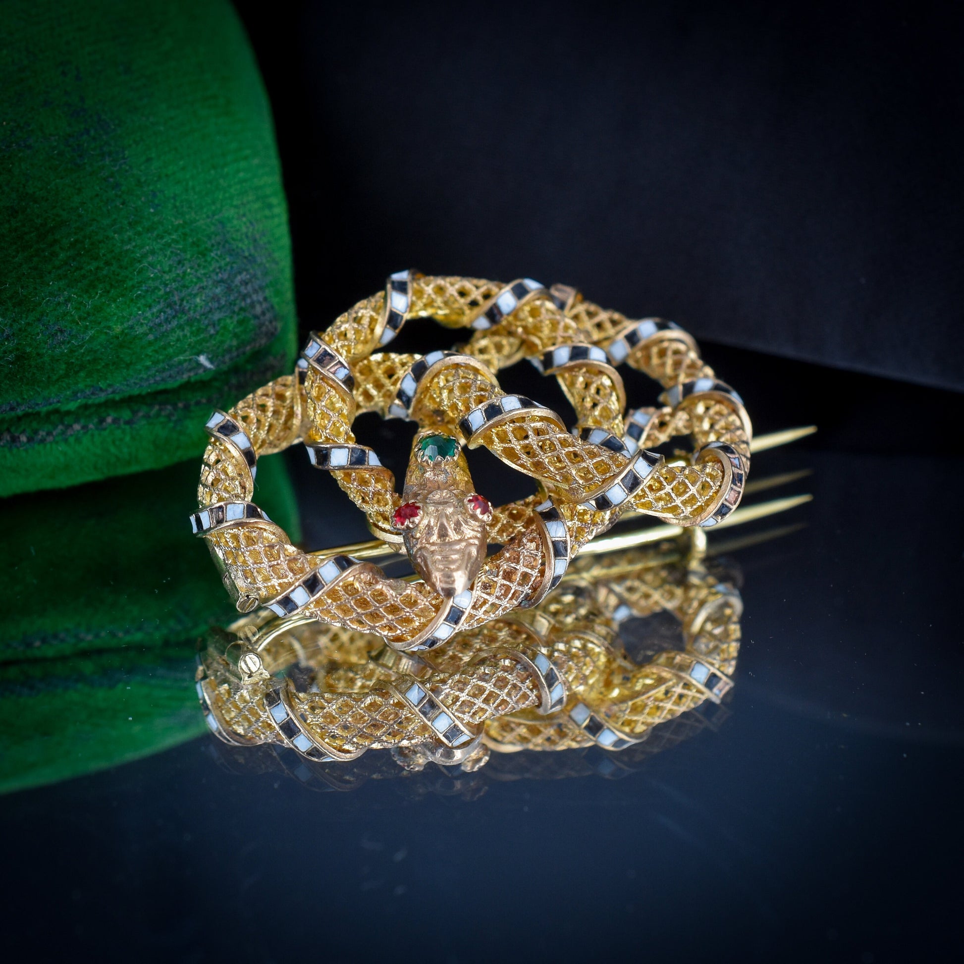 Antique Victorian Snake Serpent Enamel Knot Brooch