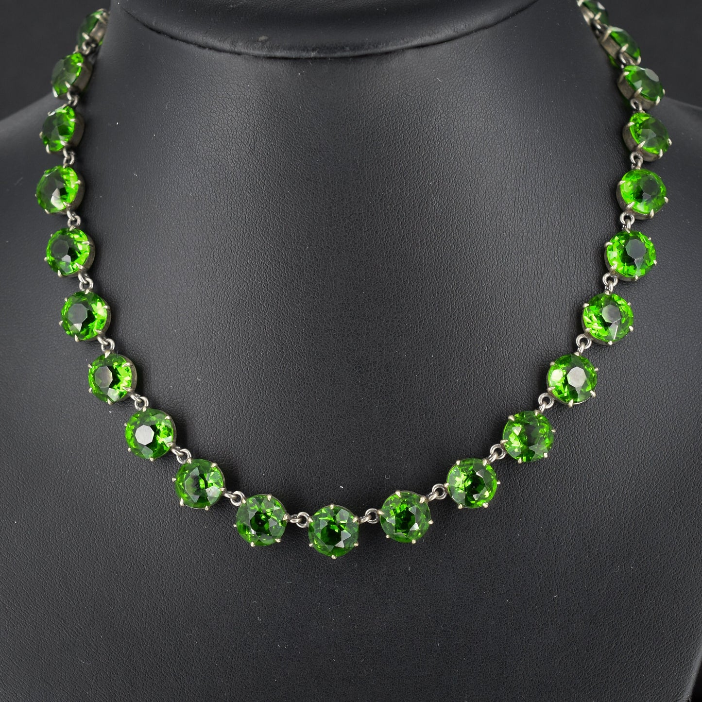 Antique Green Paste Short Riviere Necklace Choker | 15.5"