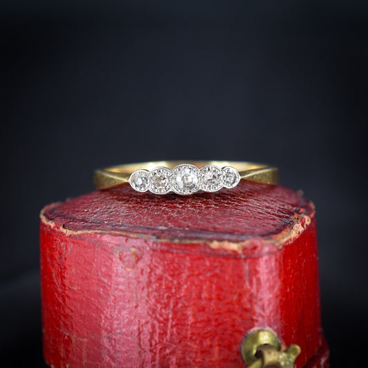 Antique Art Deco Diamond Five Stone Yellow Gold and Platinum Ring