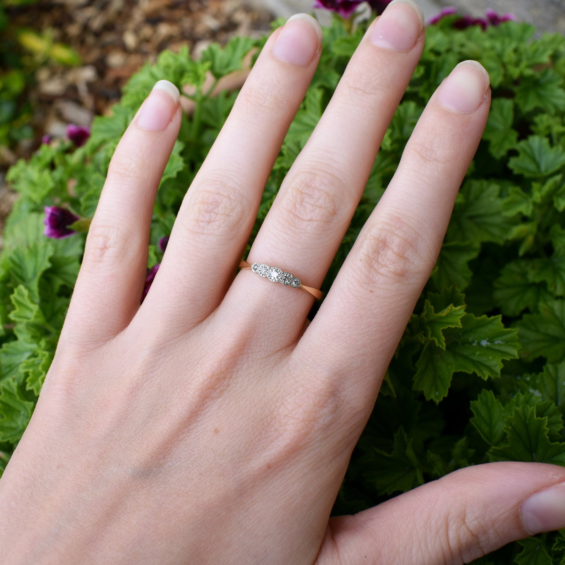 Antique Art Deco Diamond Five Stone Yellow Gold and Platinum Ring