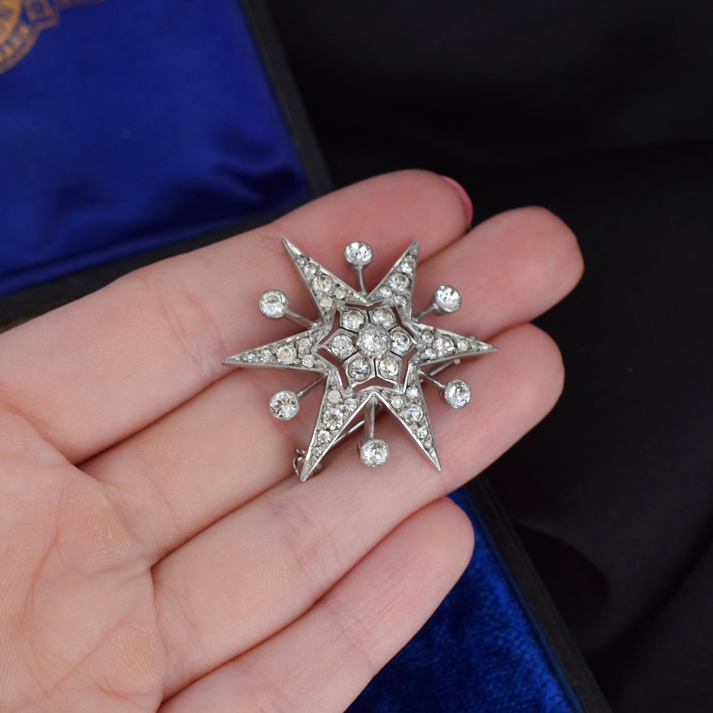 Vintage Paste Sterling Silver Star Celestial Brooch Pin | Antique Style