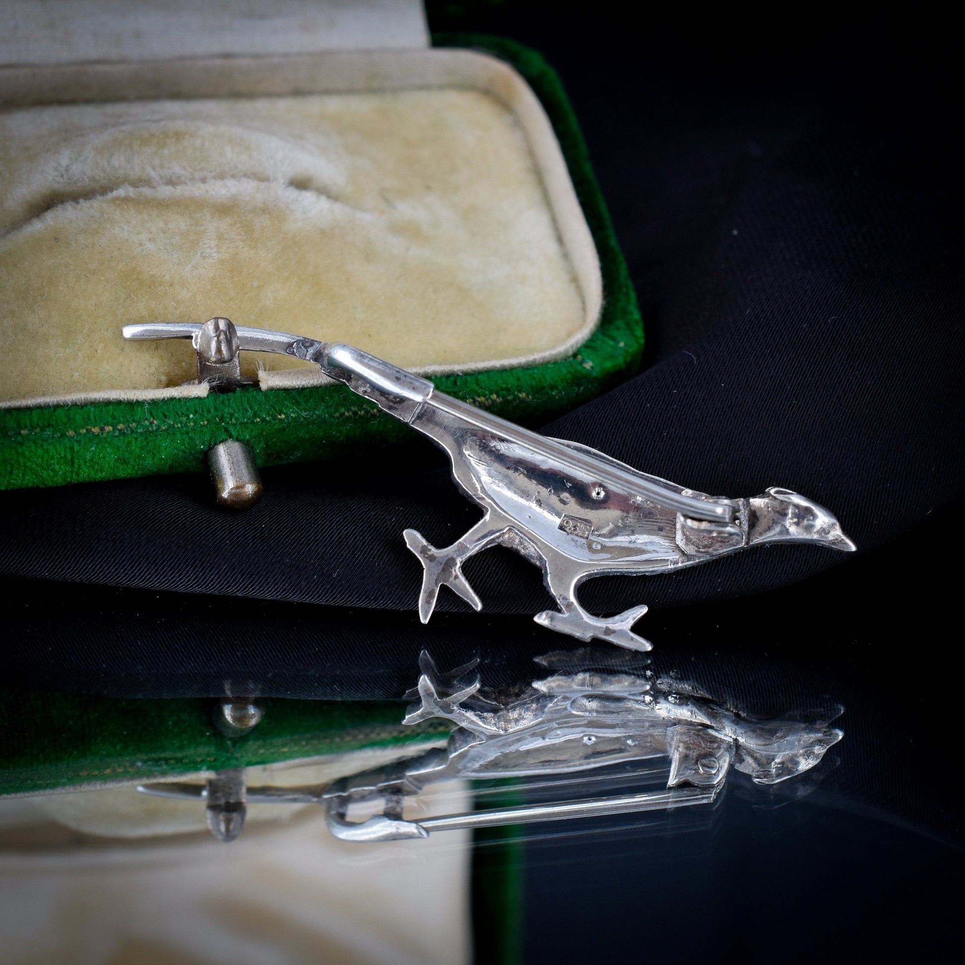 Boxed Antique Pheasant Bird Paste Sterling Silver Brooch Pin | Victorian