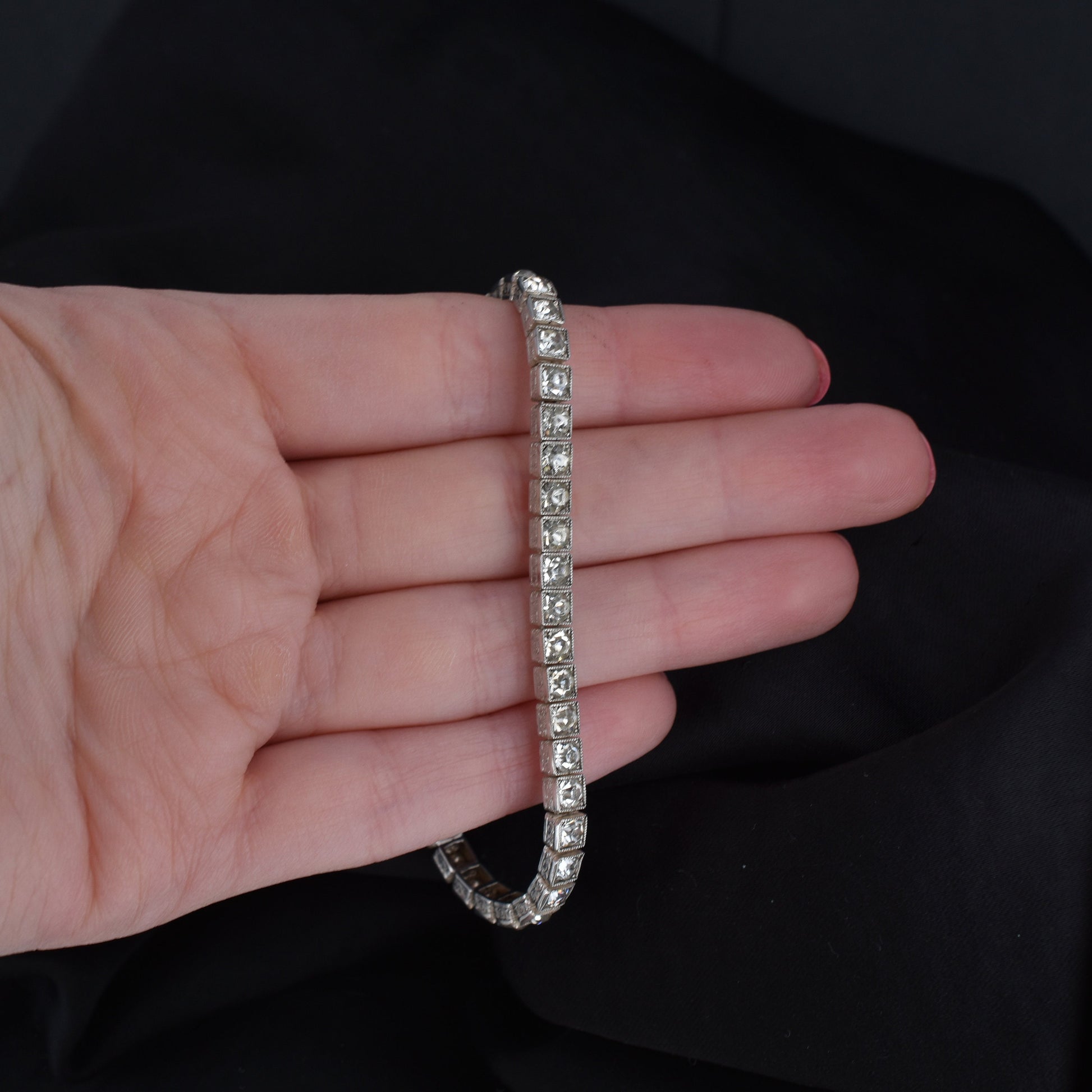 Art Deco Diamond Paste Silver Tennis Line Bracelet | Antique Vintage