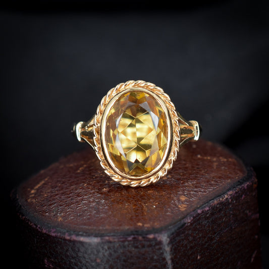 Vintage Citrine Oval 9ct Yellow Gold Bezel Twist Ring