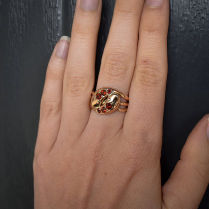 Antique Garnet Double Snake Gold Ring | Dated Chester 1915