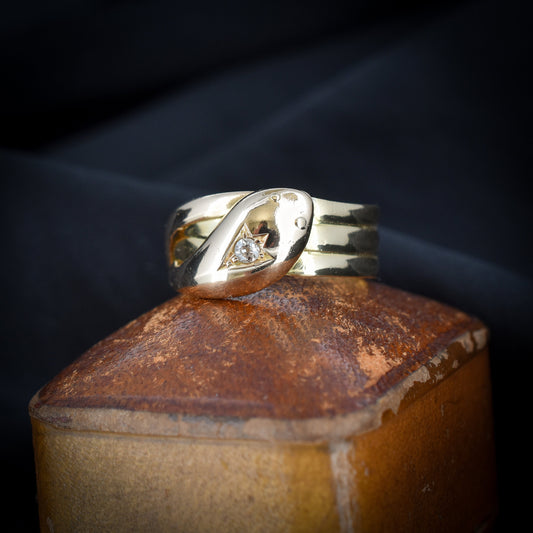 Antique Old Cut Diamond Snake Serpent 18ct Gold Band Ring - Chester 1913