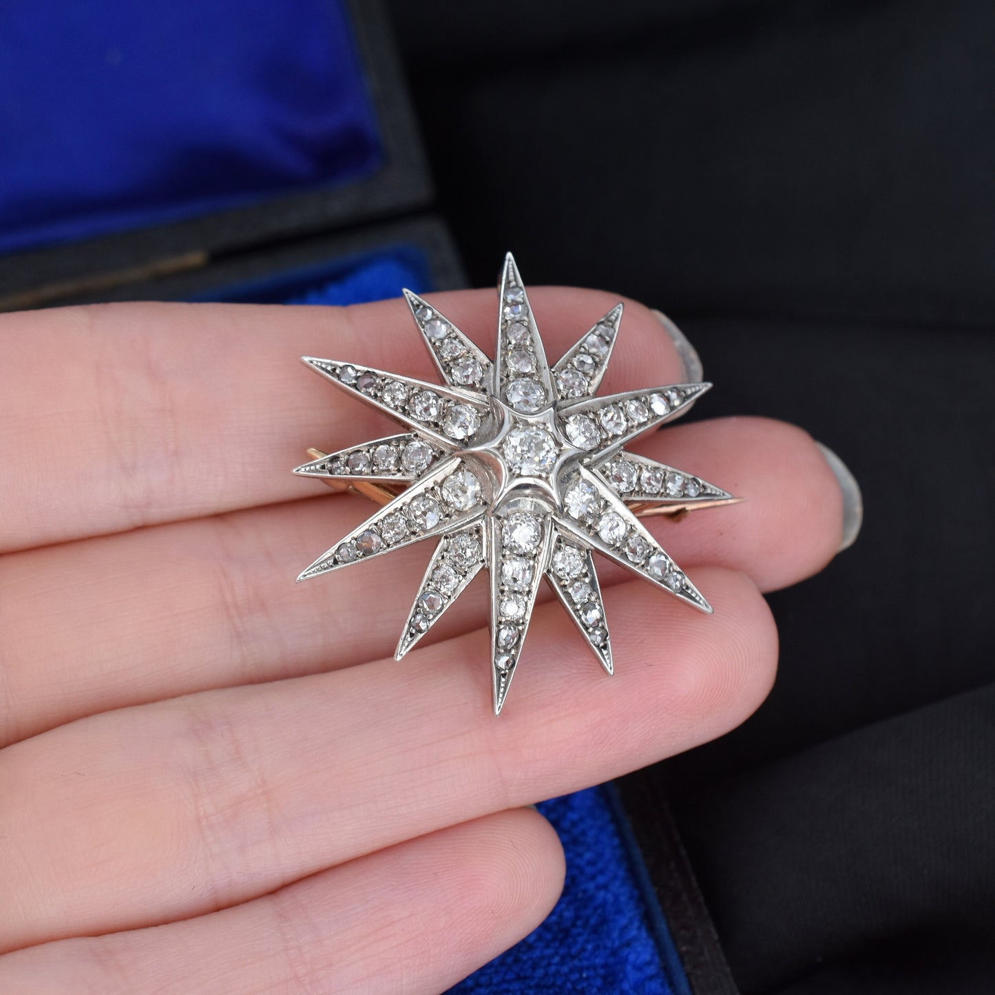 Antique Victorian Old Cut Diamond Gold and Silver Star Celestial Brooch Pin