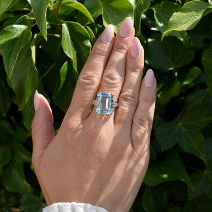 Blue Topaz and Diamond Gold Statement Cocktail Ring | Art Deco Style