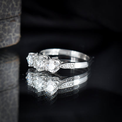 Edwardian Style Diamond Three Stone Trilogy Platinum Ring | 1.10ct Total