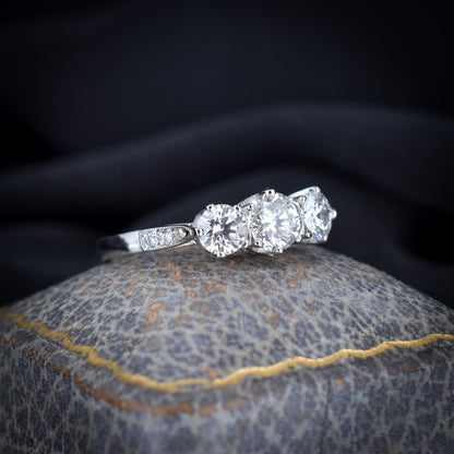 Edwardian Style Diamond Three Stone Trilogy Platinum Ring | 1.10ct Total