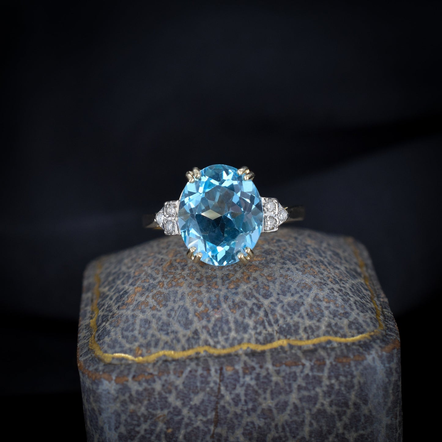 Blue Topaz and Diamond Oval Solitaire 9ct Yellow Gold Ring